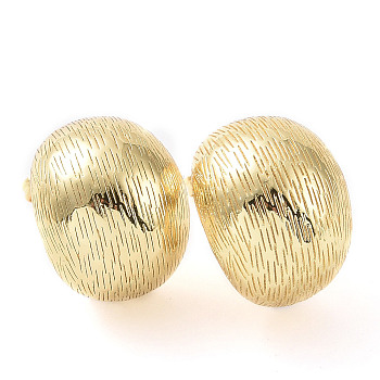 Rack Plating Brass Textured Half Round Stud Earrings, Half Hoop Earrings for Women, Cadmium Free & Lead Free, Real 18K Gold Plated, 25x19.5x16mm, Pin: 0.8mm