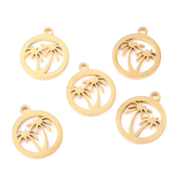 304 Stainless Steel Charms, Laser Cut, Ring with Coconut Tree, Golden, 13.5x11.5x1.1mm, Hole: 1.4mm
