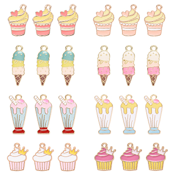 32Pcs 8 Styles Alloy Enamel Pendants, for DIY Accessories, Ice Cream, Mixed Color, 17~24.5x8~13x1.5~2.5mm, Hole: 1.4~2mm, 4pcs/style