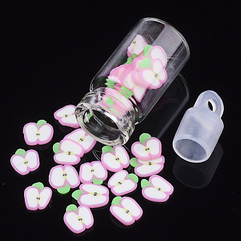 Handmade Polymer Clay Nail Art Decoration Accessories, with Glass Wishing Bottle and CCB Plastic Bottle Stopper, Apple, Pearl Pink, 4~8x4~5x0.5~1mm