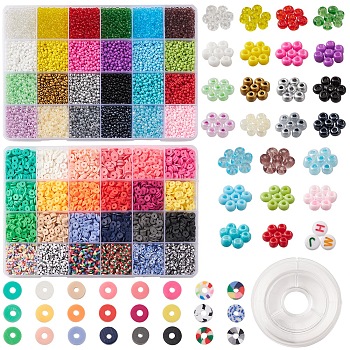 DIY Heishi Surfer Bracelet Making Kit, Including Acrylic Letter & Polymer Clay Disc & Glass Seed Beads, Elastic Thread, Mixed Color