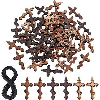 Nbeads DIY Cross Pendant Necklace Making Kit, Including Wooden Pendants, Waxed Polyester Cord, Mixed Color, Pendants: 60Pcs/box