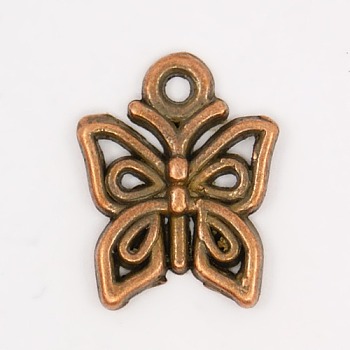 Tibetan Style Alloy Pendants, Butterfly, Cadmium Free & Nickel Free & Lead Free, Red Copper, 15x12.5x2mm, Hole: 2mm