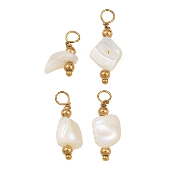 Natural Freshwater Shell Pendants, Nuggest Charm, with 304 Stainless Steel Findings, Ion Plating(IP), Long-Lasting Plated, Real 18K Gold Plated, 13.5~21x7.5~9x3~6.5mm, Hole: 2.5mm