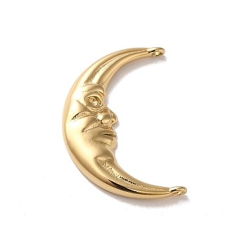 304 Stainless Steel Links Connector Charms, Crescent Moon Face Links, Real 14K Gold Plated, 17x24x3mm, Hole: 1.2mm
