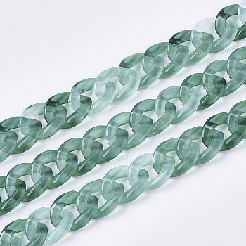 Acrylic Handmade Curb Chains, Imitation Gemstone Style, Light Sea Green, 14x10x3mm, about about 39.37 inch(1m)/strand
