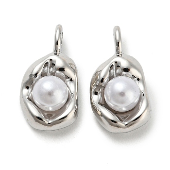 Alloy with ABS Plastic Imitation Pearl Pendants, Lead Free & Cadmium Free, Oval Charm, Platinum, 16x8x7.5mm, Hole: 2.5mm
