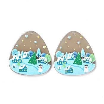 Christmas Theme 3D Printed Resin Pendants, DIY Earring Accessories, Teardrop with Pattern, Light Sky Blue, Snowman Pattern, 34.5x32x2.5mm, Hole: 1.6mm