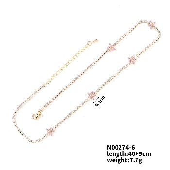 European and American Fashion Style Brass Rhinestone Flower Necklaces, Pearl Pink, 15.75 inch(40cm)