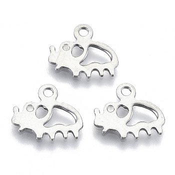 201 Stainless Steel Charms, Laser Cut, Hollow, Elephant, Stainless Steel Color, 9.5x11x0.8mm, Hole: 1.4mm