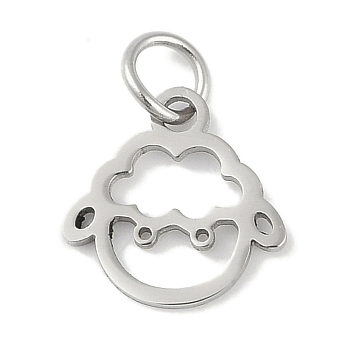 Non-Tarnish 304 Stainless Steel Pendants, Twelve Chinese Zodiac Charms, with Jump Ring, Sheep, 11x11x0.9mm, Hole: 3.1mm