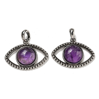 Natural Amethyst Pendants, Alloy Eye Charms, Antique Silver, Cadmium Free & Lead Free, 26x35.5x7mm, Hole: 7mm