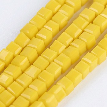 Opaque Glass Beads Strands, Faceted, Cube, Yellow, 2~2.5x2~2.5x2~2.5mm, Hole: 0.5mm, about 195~200pcs/strand, 16.9~17.5 inch(43~44.5cm)