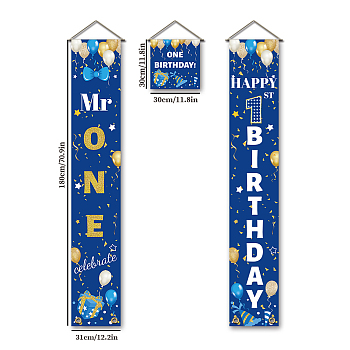 Polyester Hanging Sign for Home Office Front Door Porch Decorations, Rectangle & Square, Word Give Thanks, Blue, 180x30cm and 30x30cm, 3pcs/set