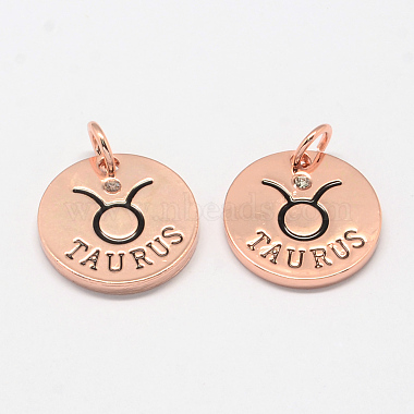 Rose Gold Flat Round Alloy+Rhinestone Pendants