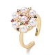 Colorful Cubic Zirconia Flower Open Ring with Acrylic Pearl Beaded(RJEW-P032-18G)-1