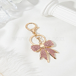 1Pc Alloy Rhinestone Bowknot Keychains, Golden, Bowknot, 11.5cm(KEYC-LP0001-36)