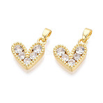 Brass Micro Pave Cubic Zirconia Pendants, Heart Charms, Real 18K Gold Plated, 14x12x3mm, Hole: 4.5x2.5mm(KK-T073-50G)