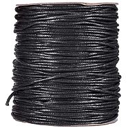 Waxed Cotton Thread Cords, Black, 2mm, about 100yards/roll(YC-PH0002-17)