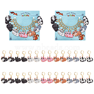 14Pcs 7 Style Cat Alloy Enamel Pendant Locking Stitch Markers, 304 Stainless Steel Stitch Markers, Mixed Color, 3.8cm, 2pcs/style(HJEW-AB00137)