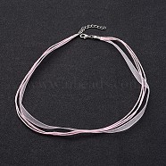 Jewelry Making Necklace Cord, Organza Ribbon & Waxed Cotton Cord & Silver Color Plated Iron Clasp, Pearl Pink, 17 inch(X-FIND-R001-6)