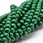 Natural Malachite Bead Strands, Round, 8mm, Hole: 1mm, about 48pcs/strand, 15.7 inch(G-O143-10-8mm)