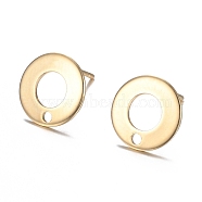304 Stainless Steel Stud Earring Findings, Donut, Real 18k Gold Plated, 10.3mm, Hole: 1.3mm, Pin: 0.7mm(STAS-H104-01G)