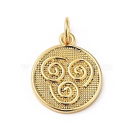 Rack Plating Brass Pendants, with Jump Ring, Cadmium Free & Nickel Free & Lead Free, Flat Round with Vortex, Real 18K Gold Plated, 16.5x13.5x1.5mm, Hole: 3.6mm(KK-H431-39G-A)