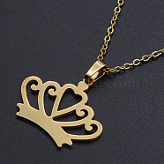 201 Stainless Steel Pendants Necklaces, with Cable Chains and Lobster Claw Clasps, Crown, Golden, 17.71 inch(45cm), 1.5mm(NJEW-S105-JN687-45-2)