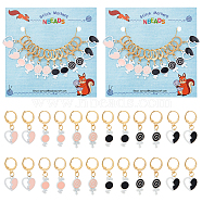 Alloy Ename Heart & Lollipop & Rabbit Pendant Locking Stitch Markers, 304 Stainless Steel Clasp Stitch Marker, Mixed Color, 3~3.3cm, 6 style, 2pcs/style, 12pcs/set(HJEW-AB00069)