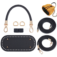 WADORN 1Pc PU Leather Bag Strap, 1 Set Imitation Leather Oval Bag Bottoms & Purse Strap & Drawstring for Bucket Bag Set, with Iron & Alloy Findings, Black(DIY-WR0003-17B)