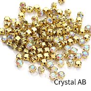 Flat Round Sew on Rhinestone, Glass Crystal Rhinestone, Multi-Strand Links, with Brass Prong Setting, Crystal AB, 4mm, about 1440pcs/bag(FIND-PW0012-02B)