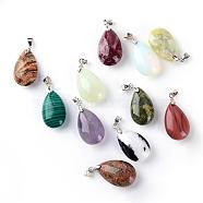 Natural & Synthetic Gemstone Pendants, with Brass Findings, teardrop, Platinum, Dyed, Mixed Color, 24~25x15~16x9~10mm, Hole: 4mm(G-Q458-19)