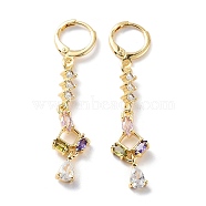 Rack Plating Golden Brass Dangle Leverback Earrings, with Cubic Zirconia, Rhombus, 48x10.5mm(EJEW-A030-01D-G)