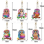 DIY Diamond Painting Pendant Decoration Kits, with Resin Rhinestones, Diamond Sticky Pen, Tray Plate and Glue Clay, Owl, 150x70~90mm, 6pcs/set(PW-WG99385-03)