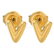 304 Stainless Steel Stud Earrings, Real 14K Gold Plated, Letter V, 7.5x6.5mm(EJEW-I316-01G-V)