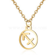 201 Stainless Steel Pendants Necklaces, Flat Round with Constellations, Sagittarius, 16.3 inch(40cm)x1mm(NJEW-S063-TN506-9)