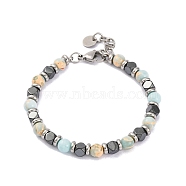 Synthetic Shoushan Stone & Magnetic Synthetic Hematite Round Beaded Bracelet, 8-1/4 inch(21cm)(BJEW-P339-02P-07)