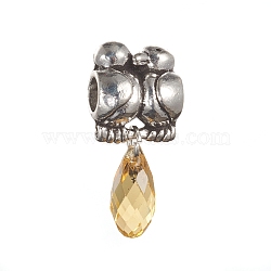 Antique Silver Plated Alloy Pendants, with Resin Beads, Bird, Yellow, 27x12.5x8mm, Hole: 4.5mm(PALLOY-L225-Q01-AS)