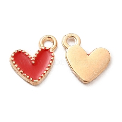 Alloy Enamel Charms, Heart Charms, Golden, Red, 10x9x1.2mm, Hole: 1.5mm(FIND-G055-20G-05)