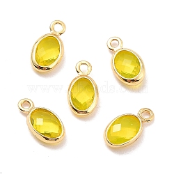 Eco-Friendly Brass with Glass Pendants,  Long-Lasting Plated, Lead Free & Cadmium Free & Nickel Free, Oval, Real 18K Gold Plated, Yellow, 9x4.5x2mm, Hole: 1.2mm(KK-K268-01A)
