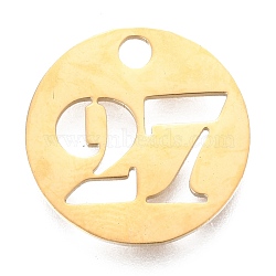 304 Stainless Steel Pendants, Cut-Out, Hollow, Flat Round with Number, Golden, Num.27, 19x1.5mm, Hole: 2.5mm(STAS-F233-27-G)