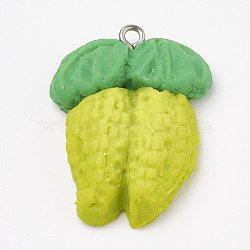 Handmade Polymer Clay Pendants, with Iron Findings, Bitter Gourd, Platinum, Green Yellow, 32x24x8mm, Hole: 2mm(X-CLAY-T012-11)