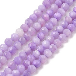 Natural Freshwater Shell Dyed Beads Strands, Faceted Round Beads, Plum, 4mm, Hole: 0.8mm, about 108pcs/strand, 15.35''(39cm)(SHEL-R100-12A-01)