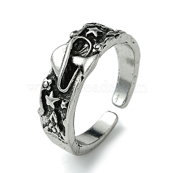 Mushroom Alloy Open Cuff Rings, Lead Free & Cadmium Free, Antique Silver, 9mm, Inner Diameter: Adjustable(RJEW-K275-07AS)