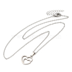 306 Stainless Steel Pendant Necklace for Women, Heart, 17.72 inch(45cm), pendants: 15.5x13.5mm.(NJEW-Q772-01P-02)