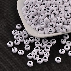 Flat Round with Letter A Acrylic Beads, with Horizontal Hole, Size: about 7mm in diameter, 4mm thick, Hole: 1mm(X-PL37C9070-A)