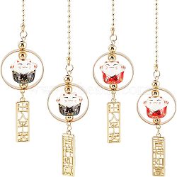 2Pcs 2 Colors Alloy Blessing Pendant Decorations, Hanging Ornament for Car Home Office, with Porcelain Lucky Cat, Golden, 65cm, 1pc/color(HJEW-OC0001-10)