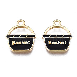 Alloy Pendants, with Enamel, Cadmium Free & Lead Free, Light Gold, Basket with Word, Black, 17x14x2mm, Hole: 2mm(ENAM-S119-062A-RS)