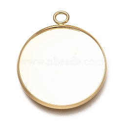 304 Stainless Steel Pendant Cabochon Settings, Plain Edge Bezel Cups, Flat Round, Real 18K Gold Plated, Tray: 25mm, 31.5x27x2mm, Hole: 3mm(X-STAS-Z030-01A-G)